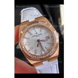Vacheron Constantin Overseas Rose Gold 33MM Swiss Quartz Replica Watch Steel Dial 