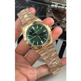 Vacheron Constantin Super Clone Overseas 1:1 Mirror Swiss Replica Watch in Rose Green Steel Dial