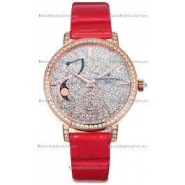 Vacheron Constantin Traditionelle Moon Phase Diamond Paved Dial in Rose Gold Swiss Replica