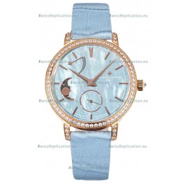 Vacheron Constantin Traditionelle Moon Phase Blue Mother of Pearl Dial in Rose Gold Swiss Replica