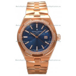 Vacheron Constantin Overseas Rose Gold Casing Blue Dial 35MM Swiss Replica Watch 