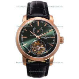 Vacheron Constantin Traditionelle 14-Day Tourbillon Green Dial Rose Gold 1:1 Mirror Replica Watch 