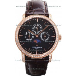Vacheron Constantin Patrimony Perpetual Calendar Ultra-Thin Rose Gold Black Dial Swiss Replica