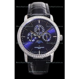 Vacheron Constantin Patrimony Perpetual Calendar Ultra-Thin White Gold Blue Dial Swiss Replica