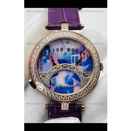 Van Cleef & Arpels Lady Arpels Pont des Amoureux in Rose Gold Purple Strap