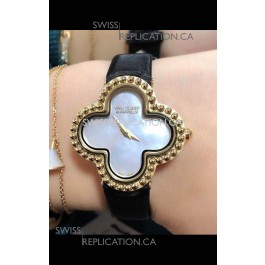 Van Cleef & Arpels Alhambra Yellow Gold Pearl Dial Watch 