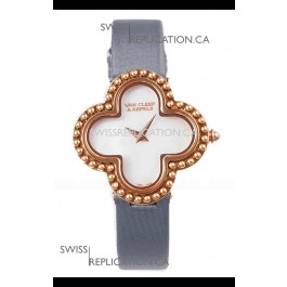 Van Cleef & Arpels Alhambra Rose Gold Grey Strap Watch 