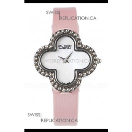 Van Cleef & Arpels Alhambra Stainless Steel Pink Strap Watch 