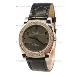 Rolex Cellini Cestello Ladies Swiss Watch in Matte Black Face Diamonds Bezel and Lugs