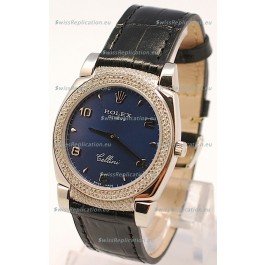 Rolex Cellini Cestello Ladies Swiss Watch in Dark Blue Face Diamonds Bezel and Lugs