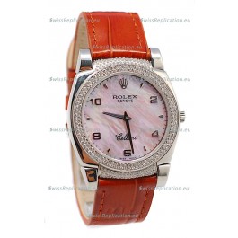 Rolex Cellini Cestello Ladies Swiss Watch Pink Pearl Face Diamonds Bezel and Lugs