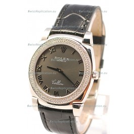 Rolex Cellini Cestello Ladies Swiss Watch in Matte Black Face and Roman Markers