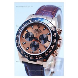 Rolex Daytona Chronograph MonoBloc Cerachrom Bezel Swiss Replica Watch in Rose Gold Plated Dial 