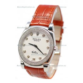 Rolex Cellini Cestello Ladies Swiss Watch White Face Diamonds Bezel and Hour Markers