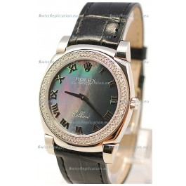 Rolex Cellini Cestello Ladies Swiss Watch in Black Pearl Face Roman Markers