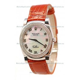 Rolex Cellini Cestello Ladies Swiss Watch White Pearl Roman Diamonds Bezel