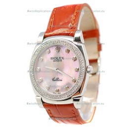 Rolex Cellini Cestello Ladies Swiss Watch Pink Pearl Diamonds Bezel and Hours Markers