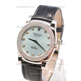 Rolex Cellini Cestello Ladies Swiss Watch in Blue Metalic Face Diamonds Markers