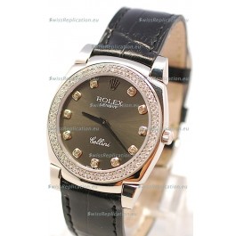 Rolex Cellini Cestello Ladies Swiss Watch in Matte Black Face and Diamond Markers