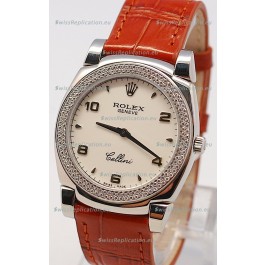 Rolex Cellini Cestello Ladies Swiss Watch in White Face Diamonds Bezel