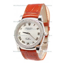 Rolex Cellini Cestello Ladies Swiss Watch Roman Silver Face Diamonds Bezel
