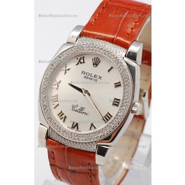 Rolex Cellini Cestello Ladies Swiss Watch in Silver Face Diamonds Bezel and Lugs