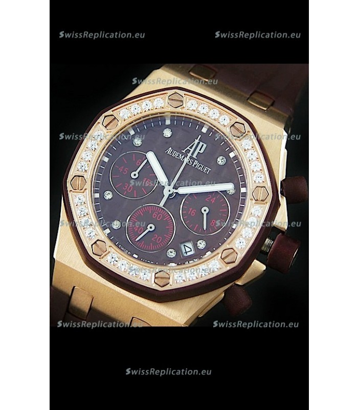 Audemars Piguet Royal Oak Offshore Lady Alinghi Swiss Watch in Maroon Checkered Dial