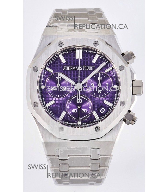 Royal Oak Chrono 26240 Purple Dial FREE SPRUNG MVMNT Steel Caing Super Clone Watch 