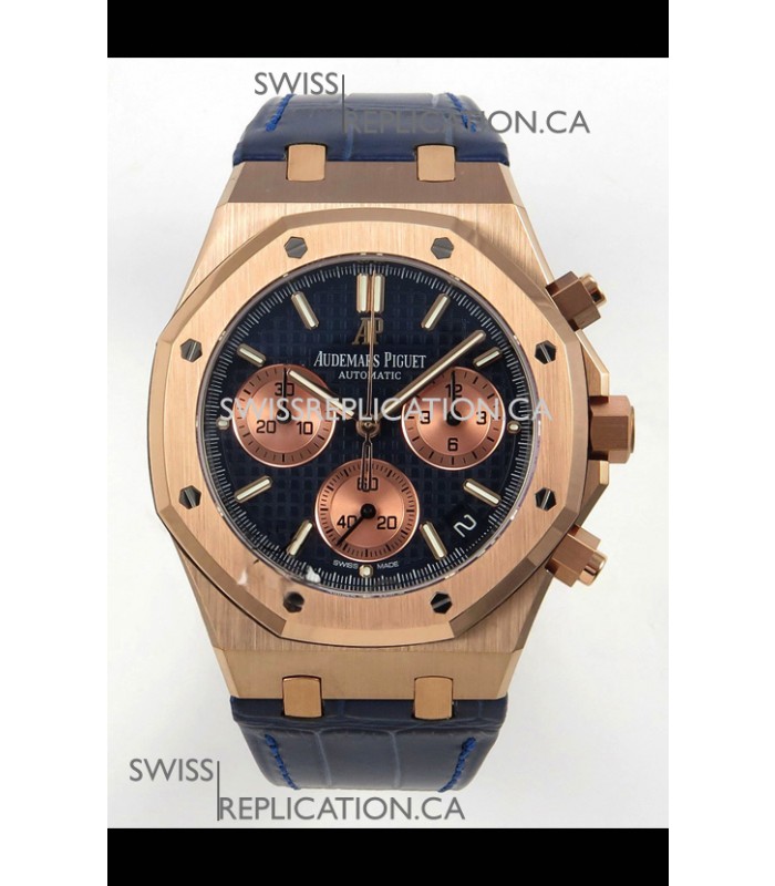 Royal Oak Chrono 26240 Rose Gold Blue Dial Leather Strap Super Clone Watch 
