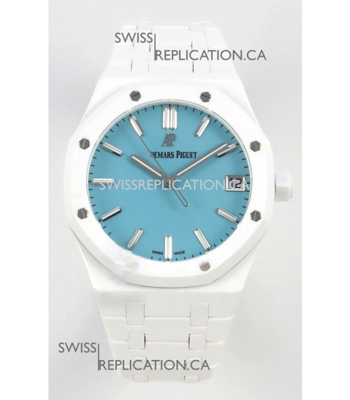Royal Oak 15500 Tiffany Blue Dial White Ceramic Super Clone Watch 