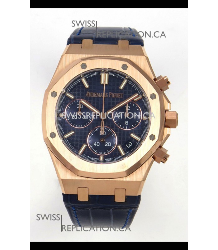 Royal Oak Chrono 26240 Rose Gold Blue Dial Leather Strap Super Clone Watch 