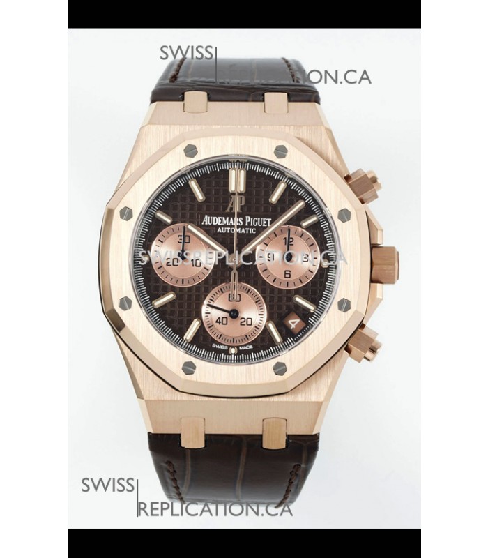 Royal Oak Chrono 26240 Rose Gold Brown Dial Leather Strap Super Clone Watch 