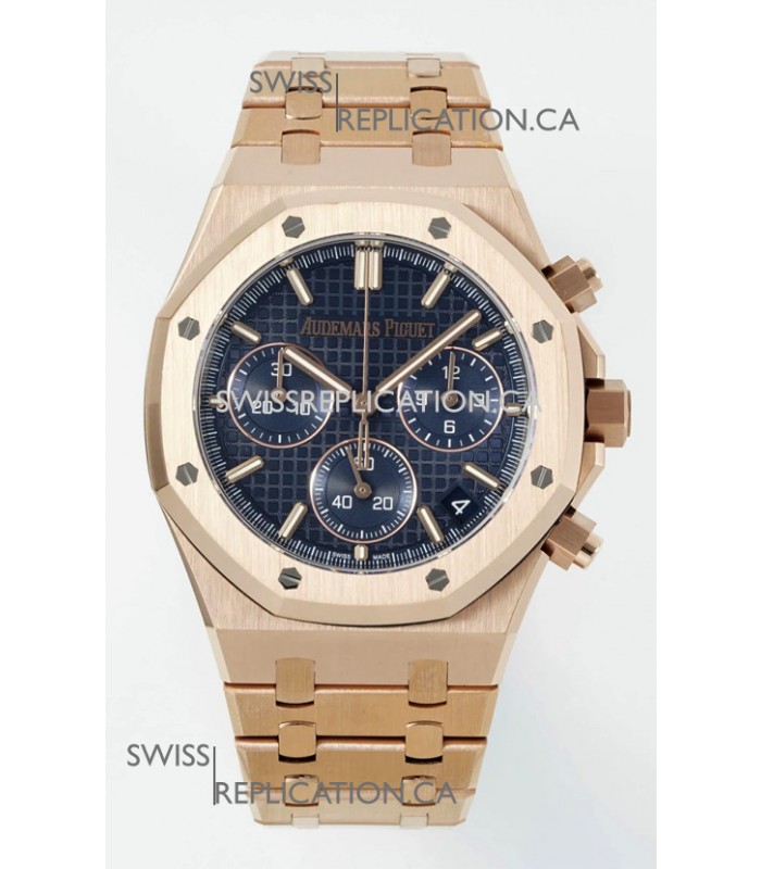 Royal Oak Chrono 26240 Rose Gold Strap in Blue Dial Super Clone Watch 