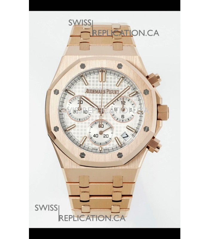 Royal Oak Chrono 26240 Rose Gold Strap in White Dial Super Clone Watch 