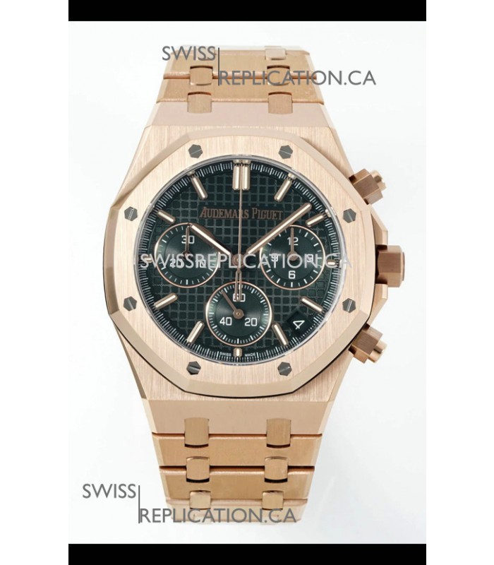Royal Oak Chrono 26240 Rose Gold Strap in Green Dial Super Clone Watch 