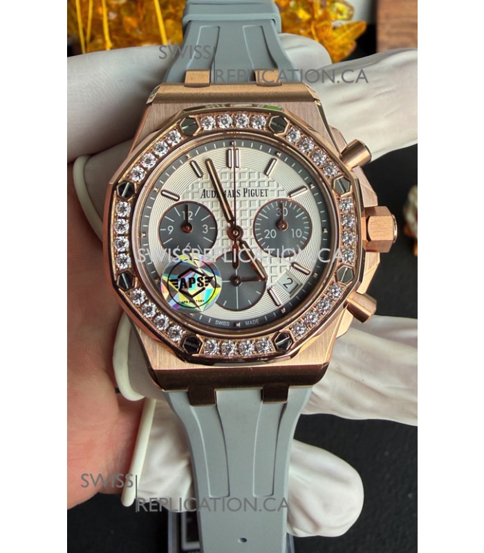 Royal Oak Chrono 26231 Rose Gold Casing Rubber Strap Super Clone Watch 