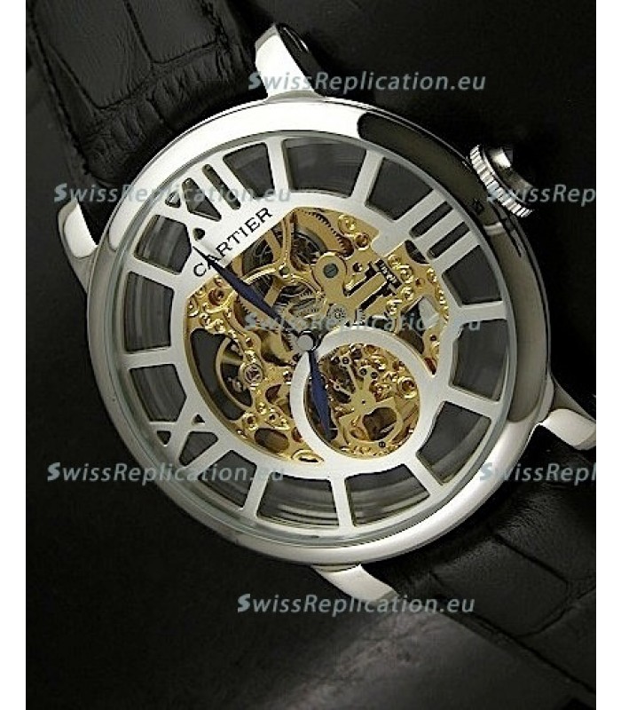Cartier Ronde de Japanese Replica Watch in Skelton Gold Dial