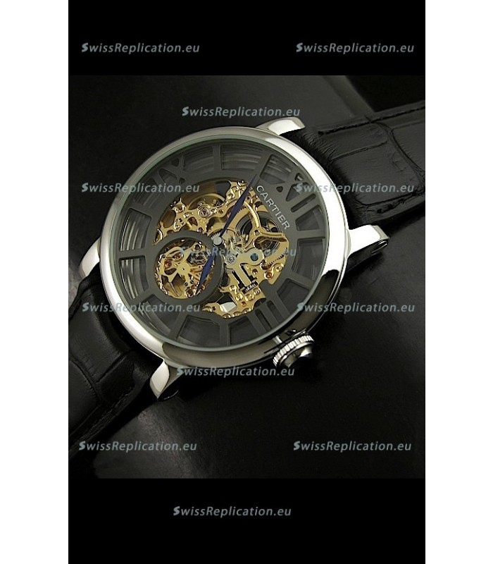 Cartier Ronde de Japanese Replica Watch in Skelton Grey & Gold Dial
