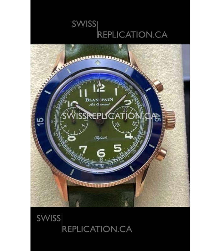 Blancpain Air Command Rose Gold Casing Blue Bezel Super Clone Watch 