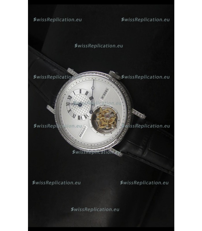 Breguet Classique Tourbillon Swiss Replica Watch in Stainless Steel with Diamonds Bezel