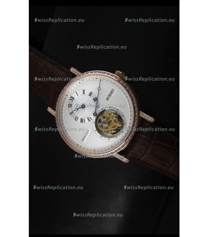 Breguet Classique Tourbillon Swiss Replica Watch in Rose Gold with Diamonds Bezel