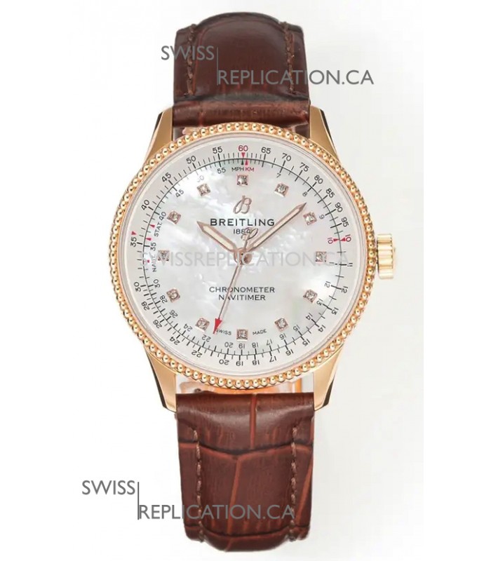 Navitimer Automatic 36 Rose Gold Pearl Dial Super Clone Watch 
