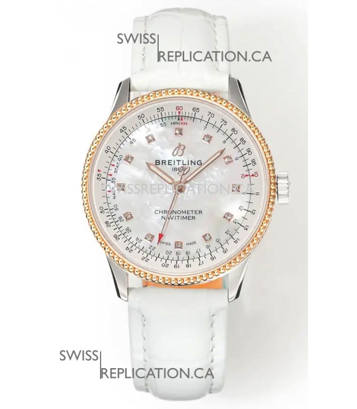 Navitimer Automatic 36 Rose Gold White Strap Super Clone Watch 