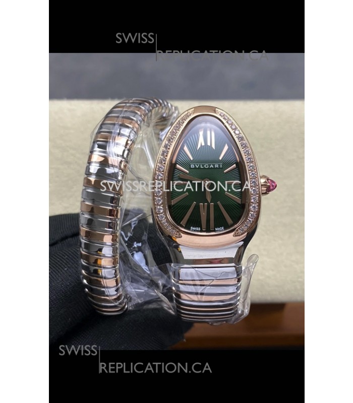 Serpenti Two Tone Green Dial Super Clone Replica Watch