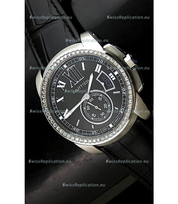Cartier Calibre de Japanese Replica Watch in Black Dial