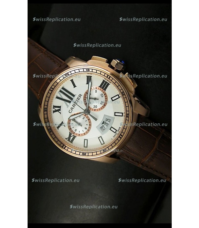 Calibre De Cartier Chronograph Japanese Replica Watch in Pink Gold