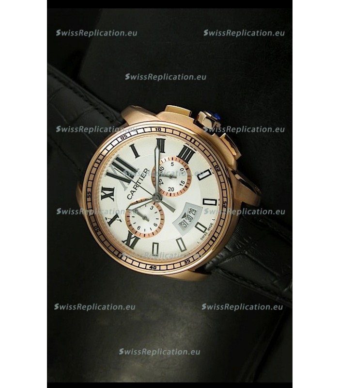 Calibre De Cartier Chronograph Japanese Replica Watch in Pink Gold