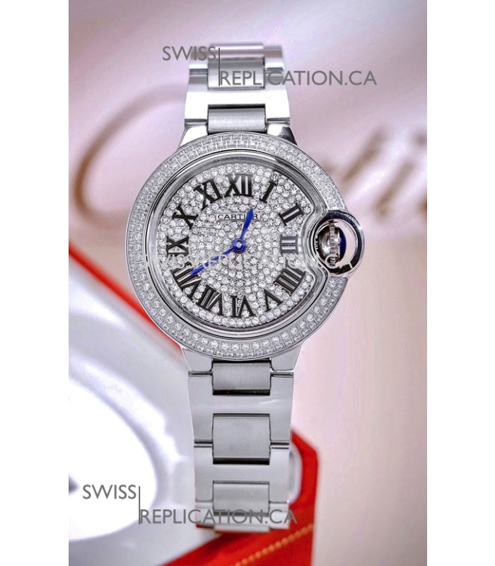 Ballon De Cartier Swiss Quartz 33MM Stainless Steel Diamonds Super Clone Watch 