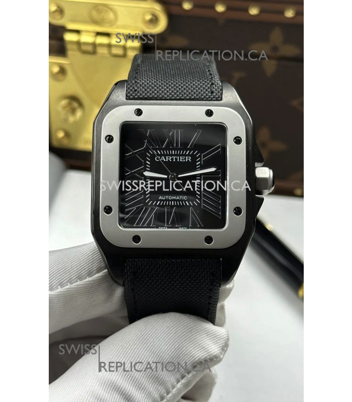 Santos De Cartier in Black Dial PVD MLF Coating Super Clone Watch