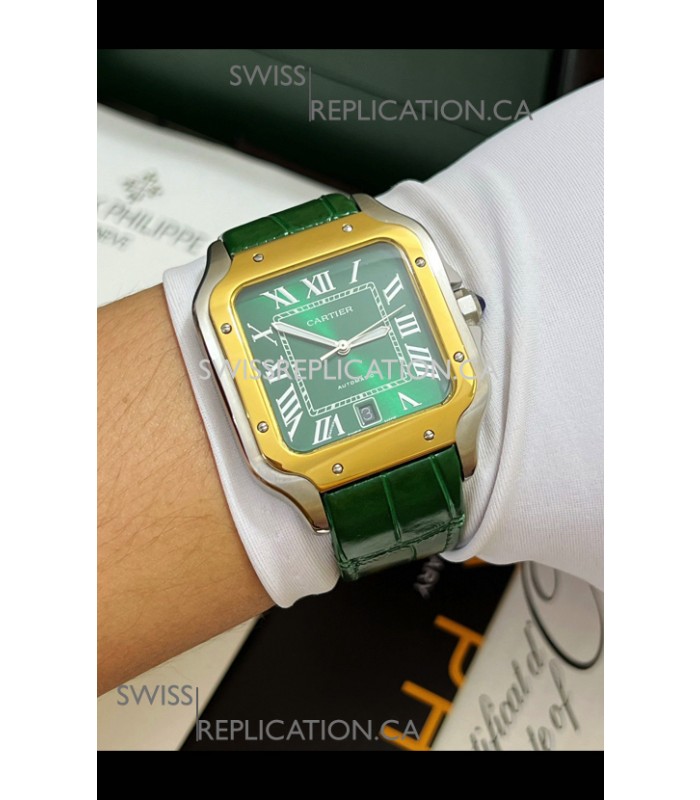 Cartier Santos De Cartier Green Dial Two Tone Swiss Replica Watch 